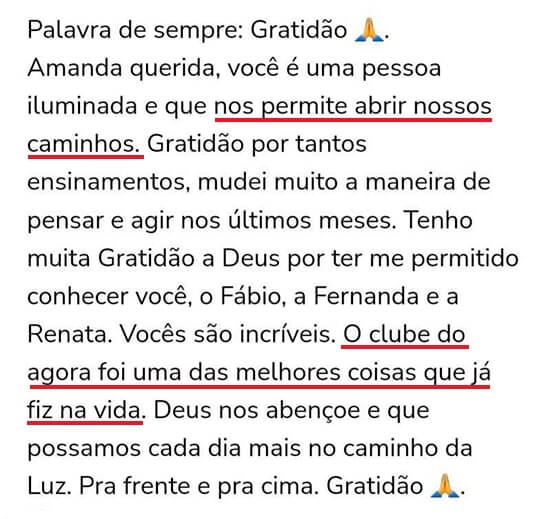 Depoimento de aluna do Clube do Agora